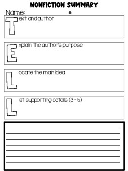 Preview of TELL- Nonfiction Summary Graphic Organizer