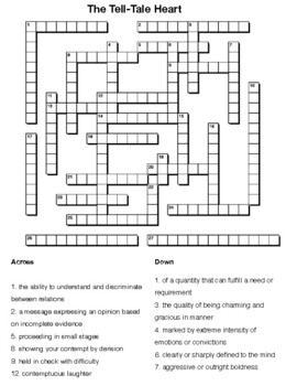 Preview of TELL-TALE HEART Edgar Allan Poe Vocabulary Crossword