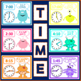 TELLING THE TIME DISPLAY POSTERS - MATHS CLOCKS HOURS MINU