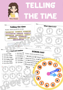 Preview of TELLING THE TIME  WORKSHEETS KINDERGARTEN