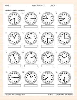 Preview of TELLING TIME 48 QUESTIONS WITH SOLUTIONS AND FUN EASEL MATCHING ACTIVITY