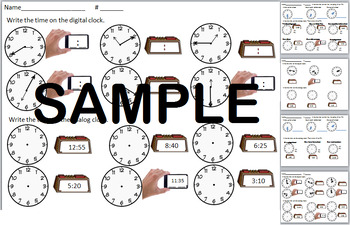 Preview of TELLING TIME ANALOG DIGITAL DRAW HANDS WRITE TIME half hour quarter hour