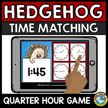 Preview of TELLING TIME GAME TO THE QUARTER HOUR BOOM CARD MATH DIGITAL GAME DISTANCE LEARN