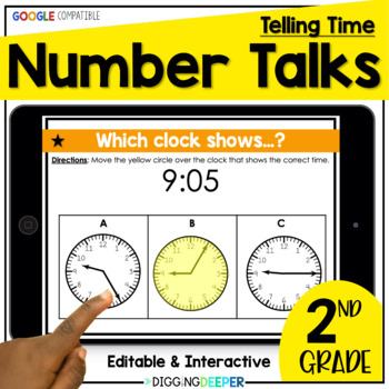 Preview of TELLING TIME TO NEAREST 5 MIN Digital Number Talks - Second Grade Math Warm Ups