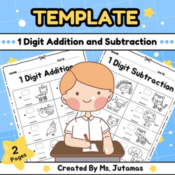 Preview of Template Addition and subtraction 1 digit with animals to learn
