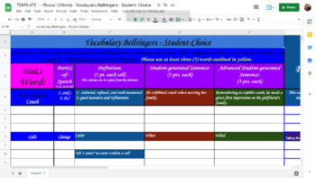 Preview of TEMPLATE -Vocabulary BR -Student-Choice -7Rows/12Words- Sentence Advancement