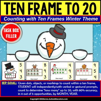 Preview of TEN FRAME Counting Up To 20 Winter Holiday Task Cards Task Box Filler for Autism