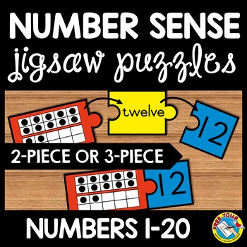 Preview of TEN FRAMES TO 20 ACTIVITY NUMBER SENSE PUZZLES WITH NUMBER WORDS KINDERGARTEN