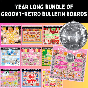 Preview of Retro Bulletin Board Kits for the ENTIRE YEAR! March Groovy Door Decor: Spring