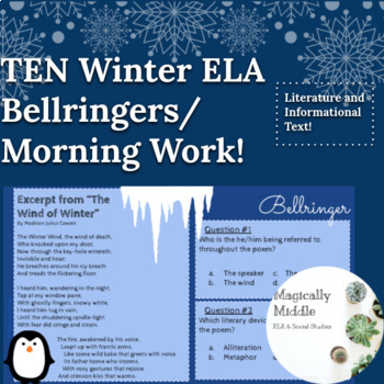 Preview of TEN Winter ELA Bellringers/Morning Work for Middle Grades!