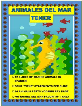 Preview of TENER-"ANIMALES DEL MAR"- BODY PARTS/ADJECTIVES-Distance Learning Option