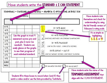 Preview of TENMARKS DATA SHEETS - NO PREP - READY TO USE - TOOLS FOR COMMON CORE