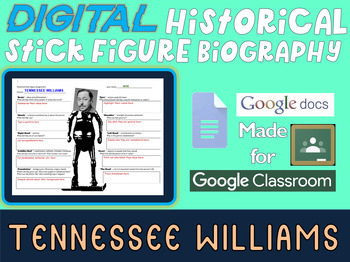 Preview of TENNESSE WILLIAMS Digital Historical Stick Figure Biography (MINI BIOS)