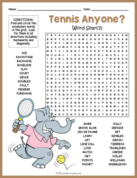 tennis vocabulary word search puzzle worksheet activity by puzzles to print