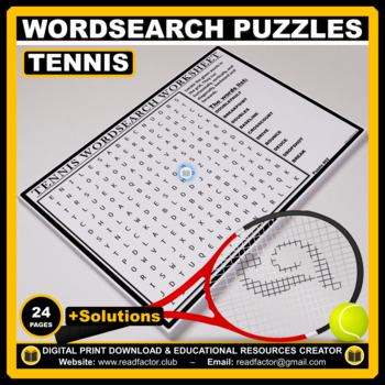 tennis word search puzzles 24 worksheets solutions by readfactor club