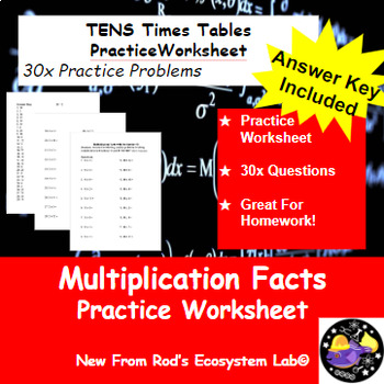 Preview of TENS Multiplication Tables 30x Question Worksheet **Editable w/Answer Key**
