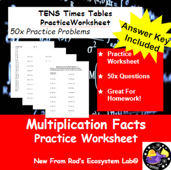 Preview of TENS Multiplication Tables 50x Question Worksheet **Editable w/Answer Key**