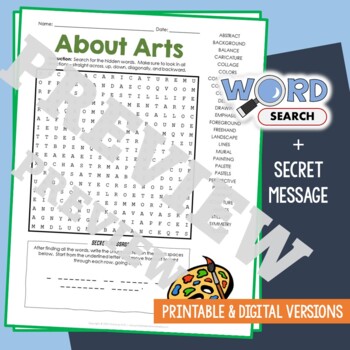 Preview of TERMS ABOUT ART Word Search Puzzle Activity Vocabulary Worksheet Secret Code