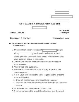 Preview of TEST BACTERIA, BIODIVERISTY AND LIFE