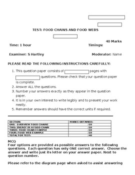 Preview of TEST MCQ FOOD CHAINS