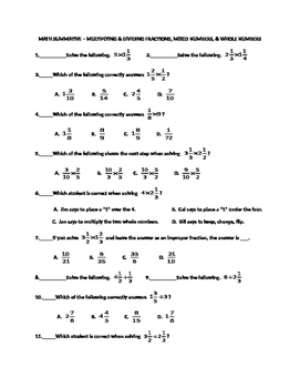 Preview of TEST MULTIPLYING & DIVIDING FRACTIONS, MIXED NUMBERS, & WHOLE NUMBERS