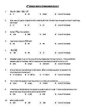 TEST PREP: 6th  8th Grade Math Standards Quizzes by Miss Marijo