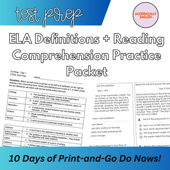 Preview of TEST PREP: Definitions + Reading Comprehension Practice (10 Days of Do Nows!)
