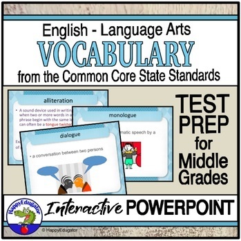 Preview of TEST PREP ELA Middle Grades CCSS Vocabulary PowerPoint with Easel Assessment