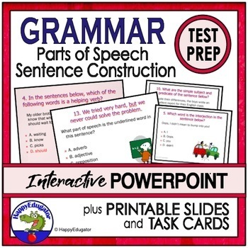 Preview of TEST PREP Parts of Speech - Sentence Construction PowerPoint, Task Cards, Easel
