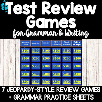 Preview of TEST REVIEW GAMES FOR GRAMMAR AND WRITING Jeopardy 4th grade 5th grade 6th grade