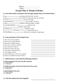 Preview of TEST Simple Past/Present Perfect