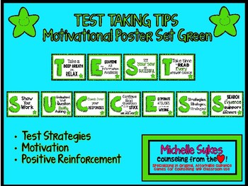 Preview of TEST TAKING TIPS Motivational Poster Set - Green