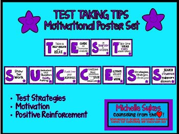 Preview of TEST TAKING TIPS Motivational Poster Set- Purple