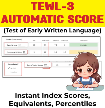 Preview of TEWL-3 Automatic Score Calculator (Test of Early Written Language) Save time!