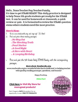 TEXAS 5th Grade Reading STAAR Ready Daily Practice: BUNDLE | TpT