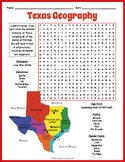 TEXAS GEOGRAPHY Word Search Puzzle Worksheet Activity - Ma