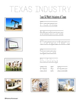 Preview of TEXAS Industry for United States Unit Kindergarten & Pre-K Quick-Match Worksheet