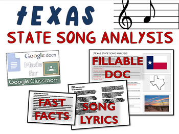Preview of TEXAS State Song Analysis: fillable boxes, lyrics, analysis, and fast facts