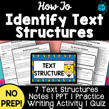 Preview of TEXT STRUCTURE LESSON BUNDLE Notes PPT Practice Sentence Writing Test Prep
