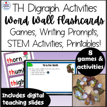Preview of TH Digraph Activities Flashcards Games Printables STEM building activities