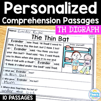 Preview of TH Digraphs Reading Passages: PERSONALIZED Comprehension Class Sets