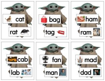 Preview of TH007 (GOOGLE): CVC|phonetic (word family|rhyming) 2 part cards (baby Yoda)