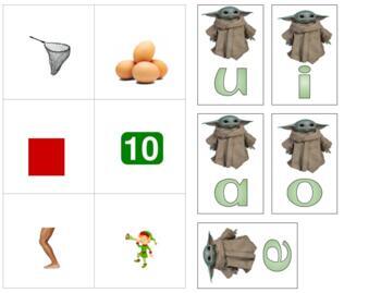 Preview of TH011 (GOOGLE): CVC|phonetic (middle sound|vowel) cards (baby Yoda)