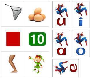 Preview of TH021 (GOOGLE): CVC|phonetic (middle sound|vowel) cards (Spiderman) 