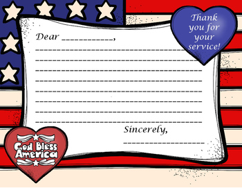 Preview of THANK A VETERAN!  STARS AND STRIPES THANK YOU LETTER TEMPLATE