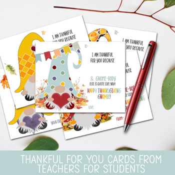 Preview of THANKFUL FOR YOU GNOME CARDS, GIFT FROM TEACHER, THANKSGIVING NOTES FOR STUDENTS