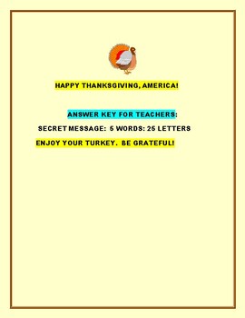 THANKGIVING SECRET CODE MYSTERY ACTIVITY: GRS. 4-8, MG