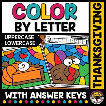 Preview of THANKSGIVING ACTIVITY COLOR BY LETTER WORKSHEET NOVEMBER MORNING WORK ART