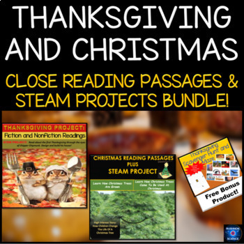 Preview of Thanksgiving and Christmas Close Reading Passages And Steam Projects Bundle!