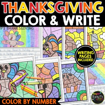 Preview of THANKSGIVING Activities Math and Writing Pages Color by Number Turkey